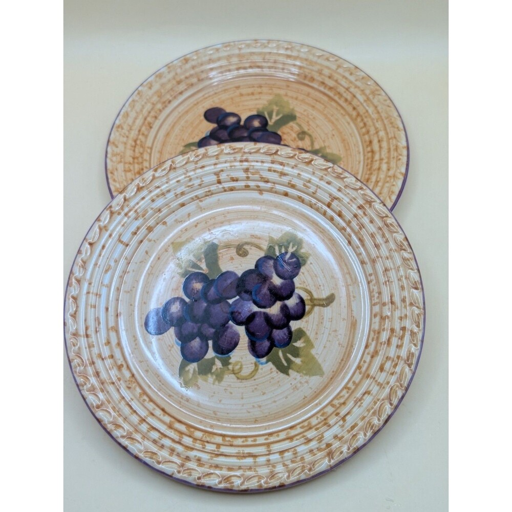 Totally Today Hand Painted Grape Cluster Salad Plates Set Of 2 Braided Edge